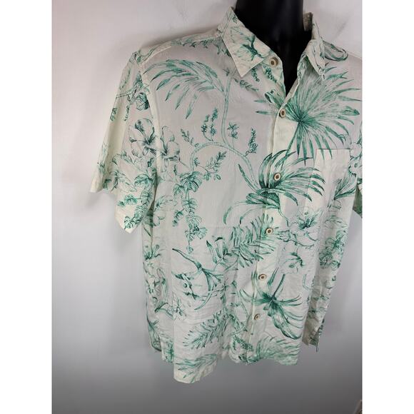 Tommy Bahama Silk Blend Hawaiian Shirt Green White Tropical Floral Size Large - Picture 7 of 13